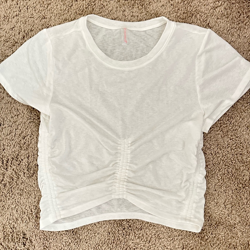 Free People White Ruched Crop T-Shirt